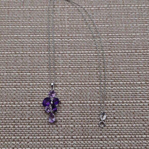 18 Inch Sterling Silver Various Amethyst Gems Pendant Necklace A2761 - Picture 1 of 8